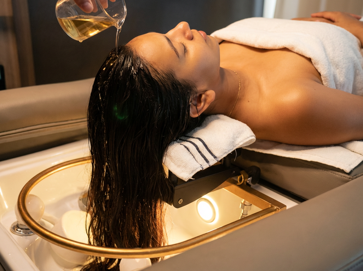 Oil pouring treatment - Japanese Head Spa step 3