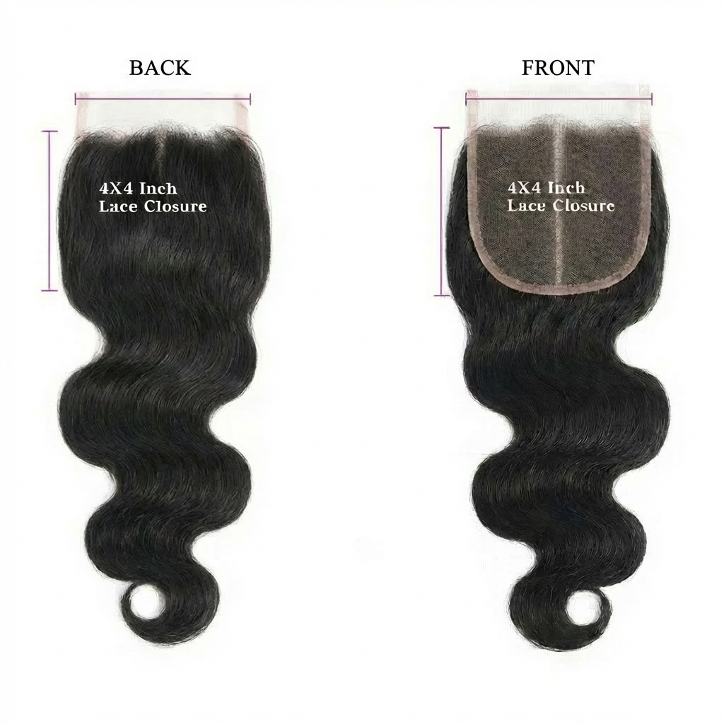 Body Wave 4x4 Lace Closure — Front and Back View