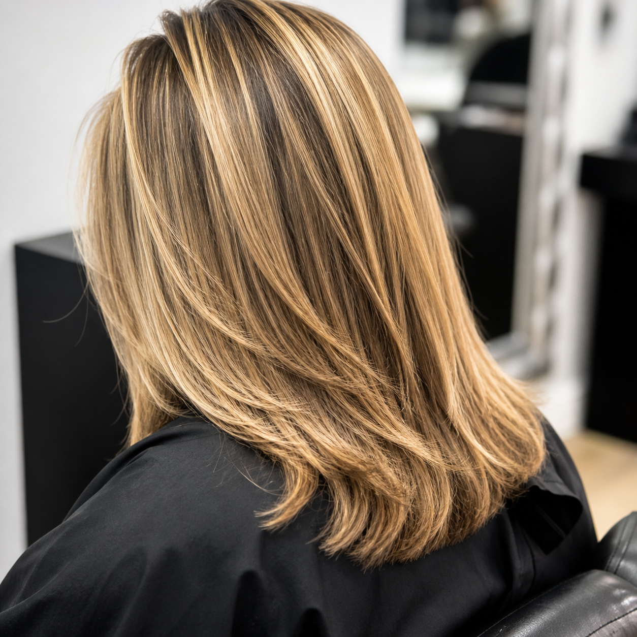 Blonde highlights back view at Sinkor Beauty Salon